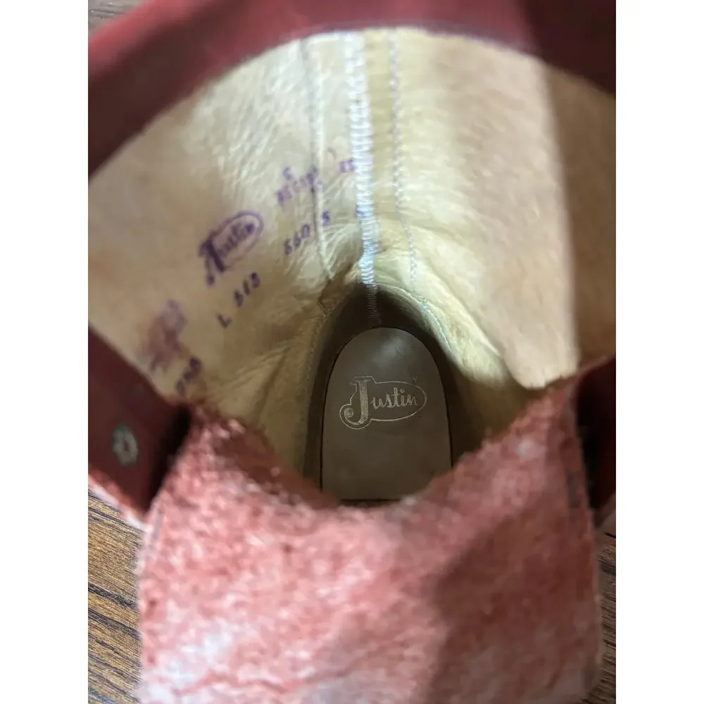 Vintage Justin Lace Up Roper Boots Burgundy Leather Kiltie USA Women’s 7.5 - Picture 8 of 9